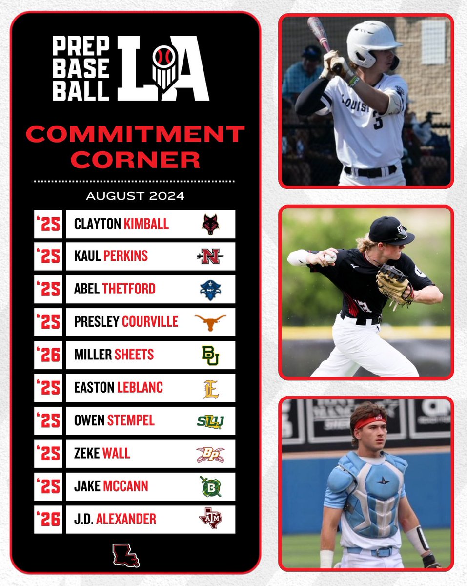 Prep Baseball Louisiana (@prepbaseballla) on Twitter photo ๐ LA Cแดแดแดษชแดแดแดษดแด Cแดสษดแดส (Aแดษขแดsแด)
Today, we take a look at the August commitments from prospects in the Bayou State. Full list can be found via the link below โคต๏ธ. #BeSeen
<a href="/AlexArmandPBR/">Alex Armand</a> | <a href="/Tyler__Leary/">Tyler Leary</a>
๐๏ธ loom.ly/pBM_gbg ๐ LA Cแดแดแดษชแดแดแดษดแด Cแดสษดแดส (Aแดษขแดsแด)
Today, we take a look at the August commitments from prospects in the Bayou State. Full list can be found via the link below โคต๏ธ. #BeSeen
<a href="/AlexArmandPBR/">Alex Armand</a> | <a href="/Tyler__Leary/">Tyler Leary</a>
๐๏ธ loom.ly/pBM_gbg