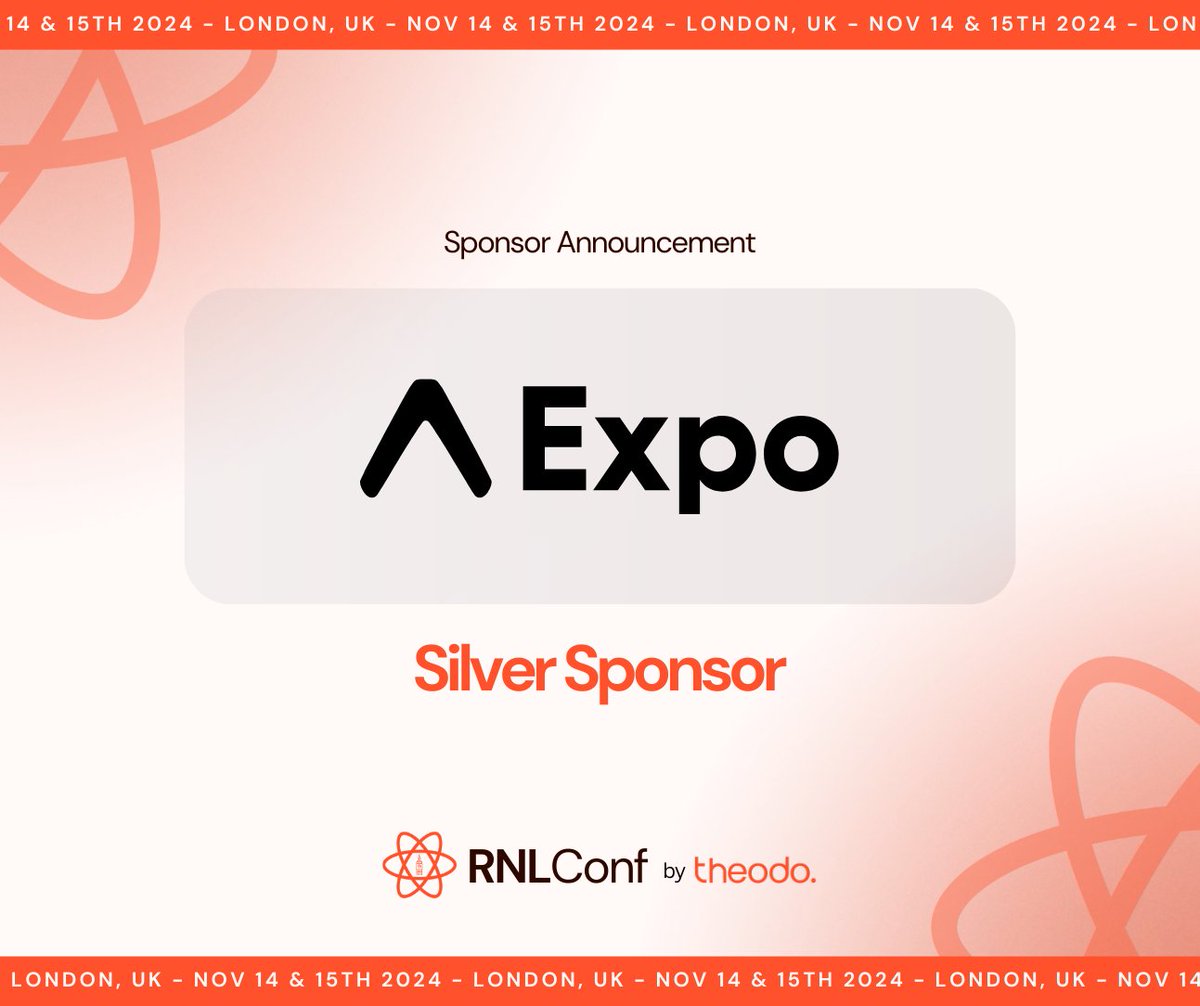 We're thrilled to announce <a href="/expo/">Expo</a> as a Silver Sponsor for #RNLConf2024 🥈✨ 

Build faster with Expo's powerful tools and services 🚀 From dev to deployment, Expo makes shipping high-quality universal apps easier than ever!

Proud to partner with a leader in the React Native