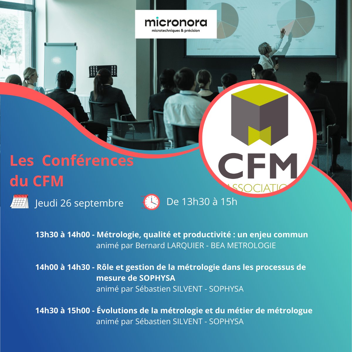 📆 Jeudi 26 septembre, sur @Micronora  🕑 De 13h30 à 15h
Les Conférences @CFM (Collège Français de Métrologie)
Le jeudi 26 septembre des collaborateurs du CFM animeront une série de 3 conférences sur les enjeux et perspectives de la #métrologie. micronora.com/espace-visiteu…