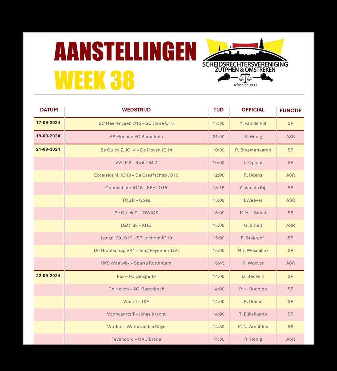 Komende week staan er genoeg wedstrijden op de planning!

Voor de 1 is dat dichtbij huis, de ander moet een stuk verder reizen. Zoals Rogier Honig, die vanavond in de vernieuwde Champions League onderdeel is van team Lindhout bij AS Monaco - FC Barcelona!

szo-zutphen.nl/aanstellingen/