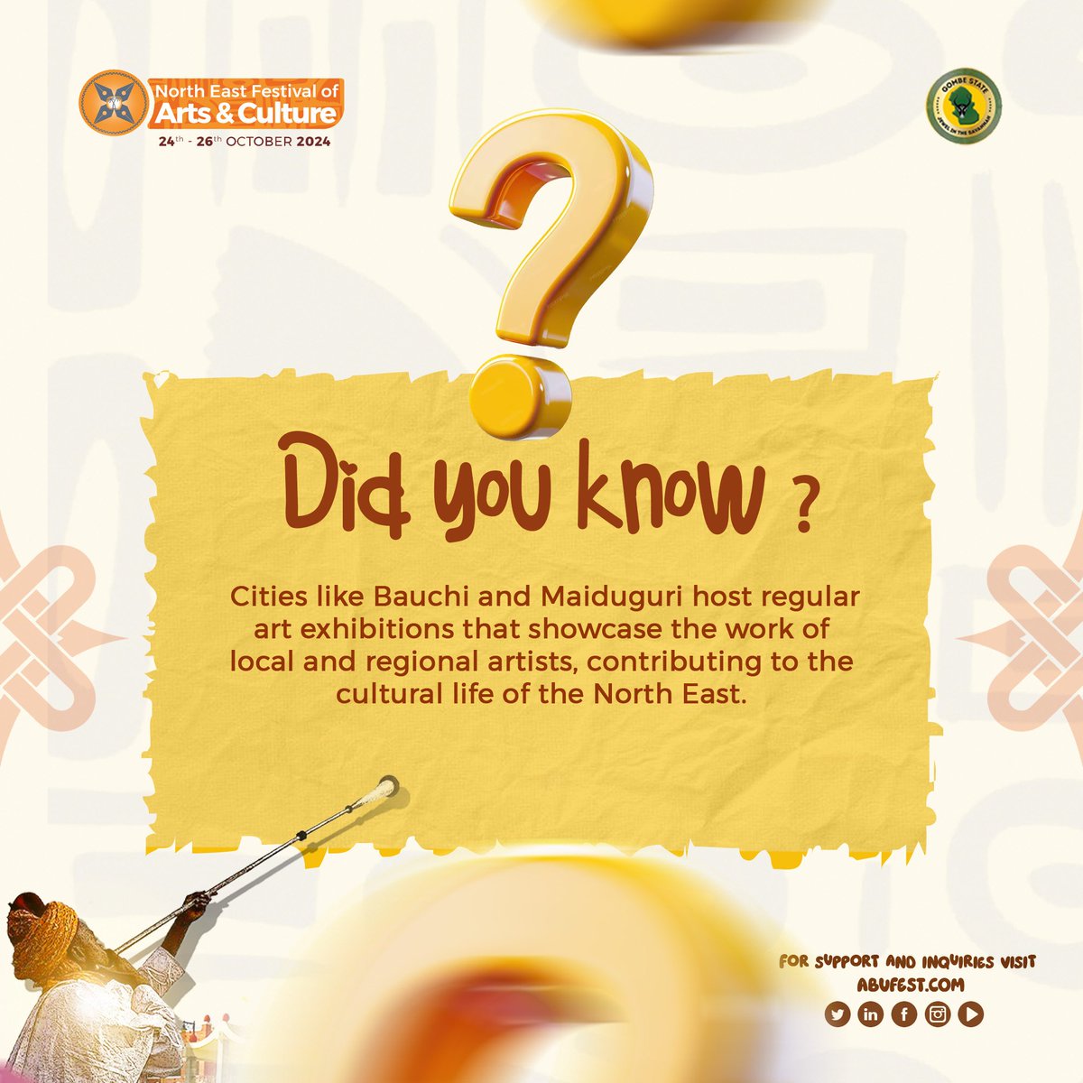 abufest's tweet photo. Explore the vibrant heart of the North East through its art. Cities like Bauchi and Maiduguri regularly celebrate local and regional talent, enriching the cultural landscape with diverse exhibitions.

#nefac #abufest24 #northeastnigeria #art #literature #artsandculturefestival https://t.co/TNd7CWVePe