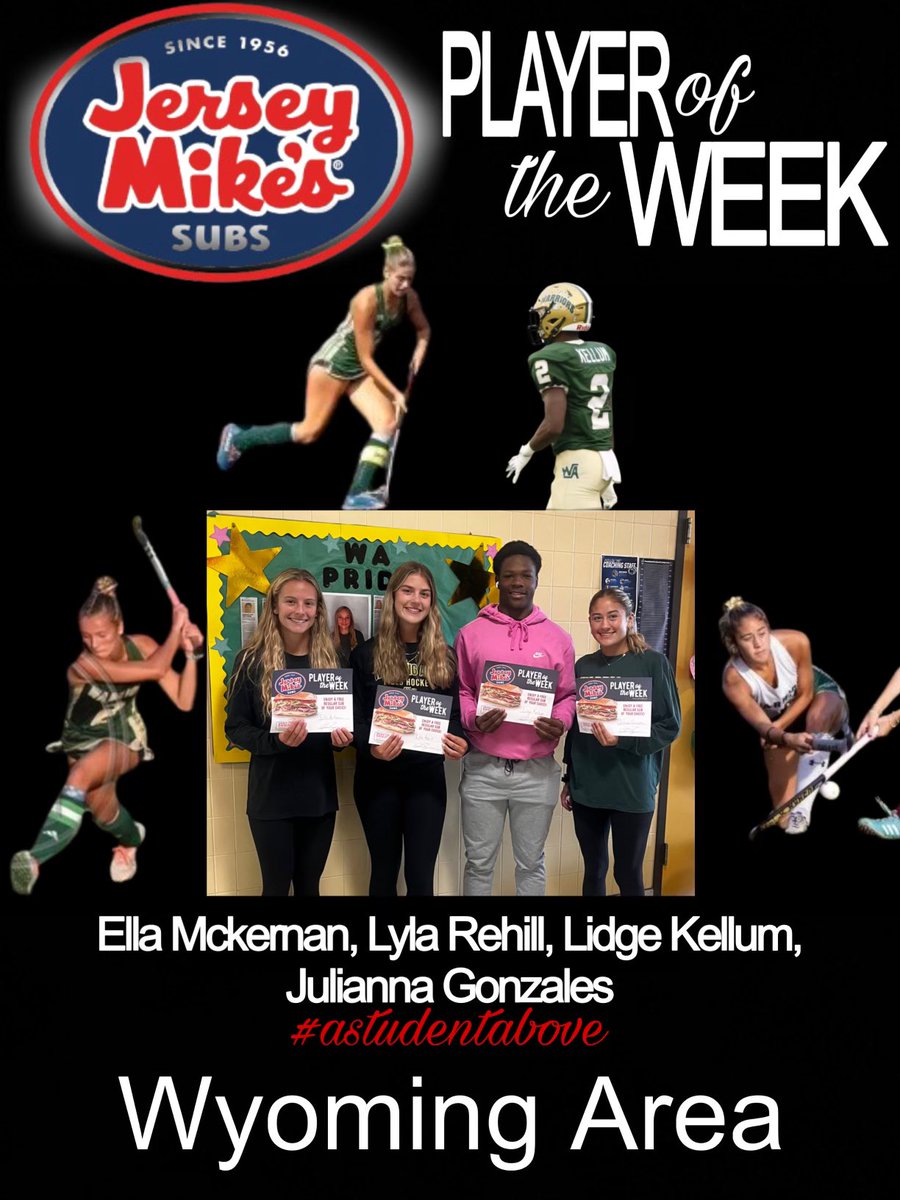 Congratulations to this week’s Wyoming Area <a href="/WyomingAreaAthl/">Wyoming Area Athletics</a> Sr’s who were recognized as Jersey Mikes <a href="/jerseymikes/">Jersey Mike's Subs</a> players of the week ! <a href="/MckernanElla/">ella mckernan</a> <a href="/LylaRehill/">Allie Post</a> <a href="/lidge_kellum/">Lidge Kellum</a> <a href="/julesgonzales78/">Juliana Gonzales</a> 
Additional Players and past weeks Players will be Posted as I receive them!