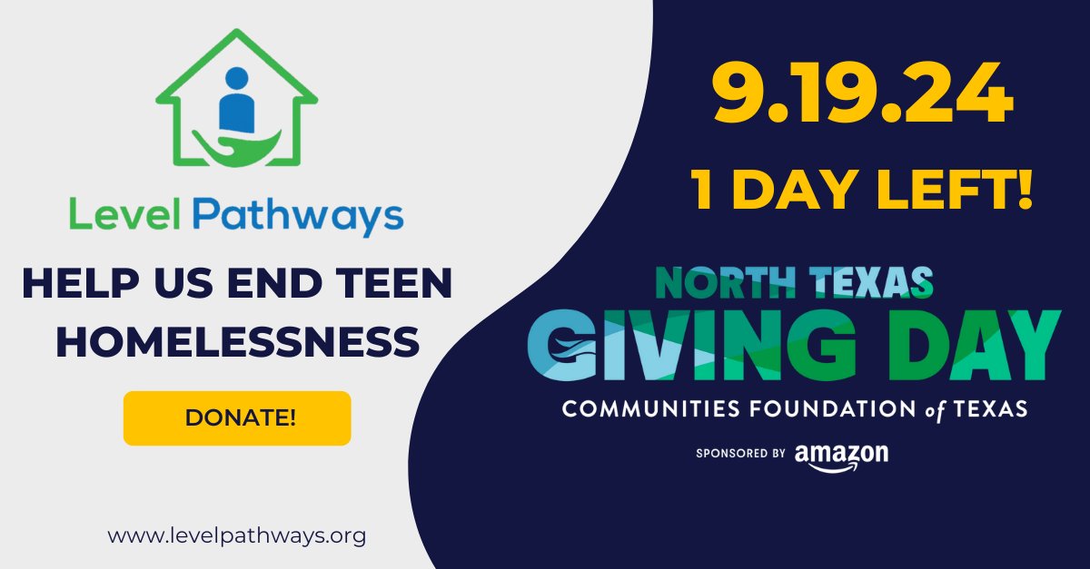 LevelPathways's tweet image. Only one more day until North Texas Giving Day! Please donate to help us continue to serve homeless teens. Every donation makes a difference!

northtexasgivingday.org/organization/