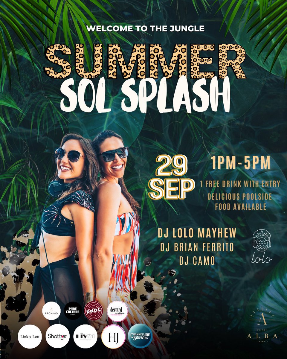 LoloMayhew's tweet photo. Last #SummerSol pool party event at @hotelalbatampa this coming Sept 29th! #AnimalPrintThemed!!! Tix here ππ» https://t.co/Vvu0ybxqfZ 1-5pm EST https://t.co/pwwfbwswTT