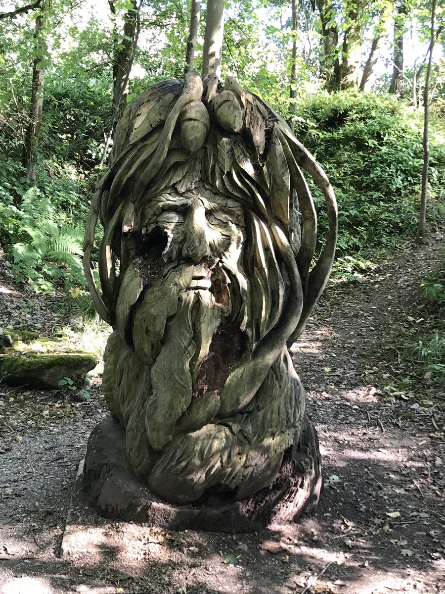 Foliate heads are not always old. 
A contemporary carving, a little worse for wear. 
Crich Tramway Village, Derbyshire. 
#GreenMan