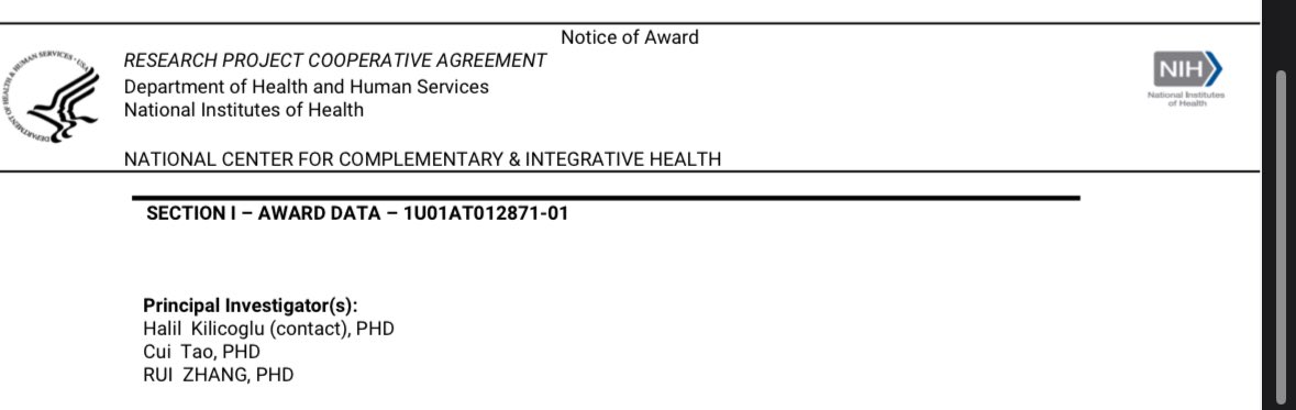 We are excited to receive an U01 award from <a href="/NIH_NCCIH/">NIH NCCIH</a> to investigate the roles of complementary and integrative health approaches using #AI and data-driven approaches. Looking forward to work with Halil <a href="/iSchoolUI/">iSchool at Illinois</a>, <a href="/taocui/">Cui Tao</a> <a href="/MayoClinic/">Mayo Clinic</a> and <a href="/RobinRAustin/">Robin Austin</a> <a href="/UMNNursing/">University of Minnesota School of Nursing</a> .