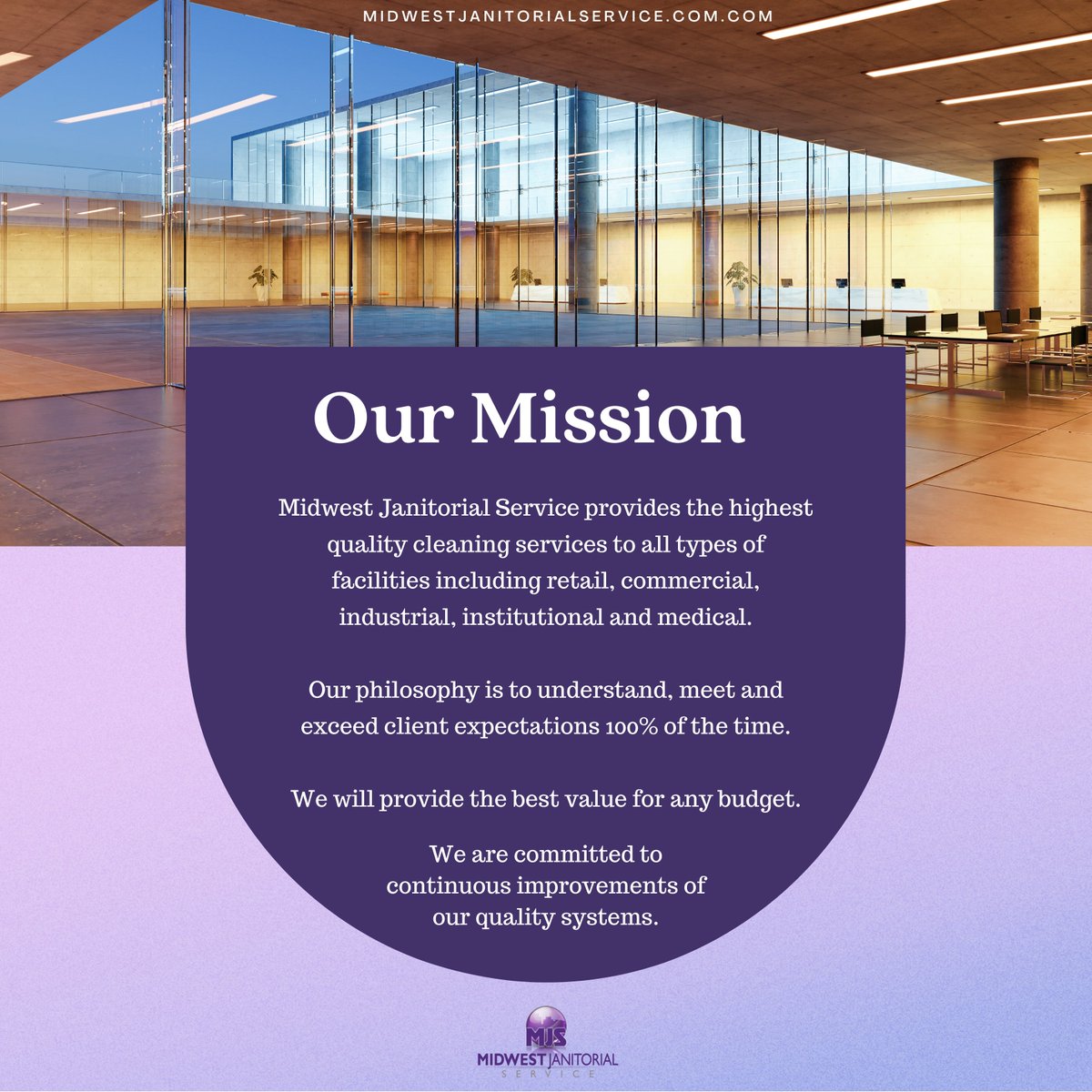 MidwestJanitor's tweet photo. At Midwest Janitorial Service, we believe a clean space is a happy space! Our mission is to provide the highest quality cleaning services to all types of facilities. https://t.co/3sjisCW1fq