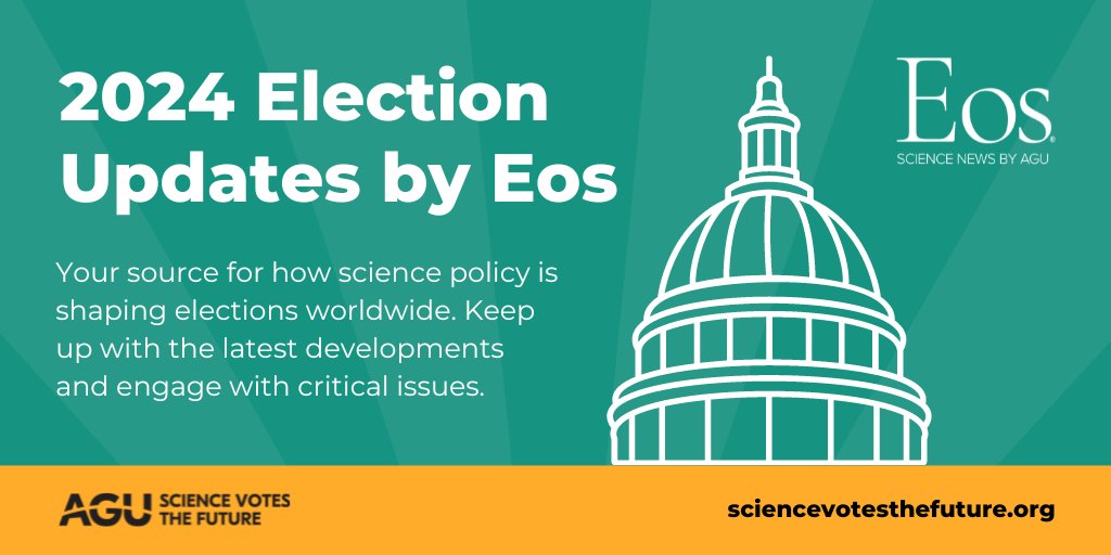 theAGU's tweet image. From groundbreaking environmental rulings to climate debates on the campaign trail, Eos’ elections updates page gathers the best science reporting to share how #sciencepolicy is influencing elections in 2024. 🌐📊

Eos.org/2024-election-… #ScienceVotesTheFuture @AGU_Eos