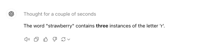 Ask ChatGPT 4 how many rs in strawberry. Then try with o1. OpenAI’s o1: More Than Meets The Eye bit.ly/4dcOCJC via <a href="/Forrester/">Forrester</a>
