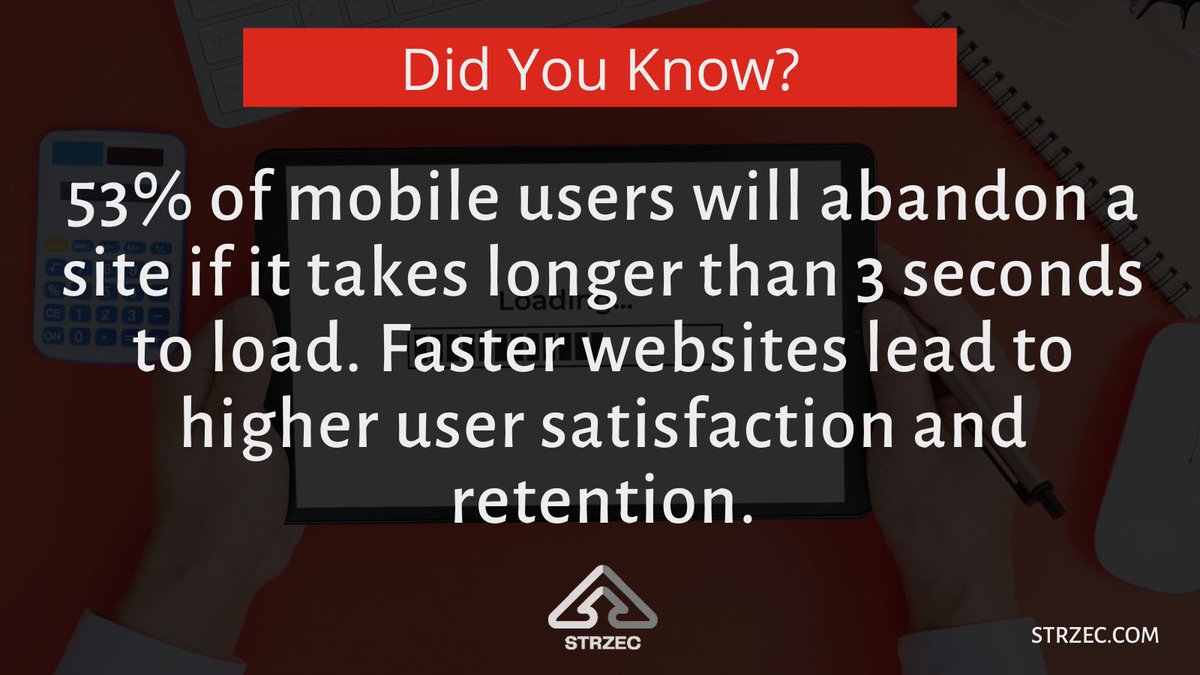 StrzecDigital's tweet image. Did You Know?

53% of mobile users will abandon a site if it takes longer than 3 seconds to load. Faster websites lead to higher user satisfaction and retention.

Source: thinkwithgoogle.com/consumer-insig…

#websiteloading #websitespeed #interestingfact #didyouknow #strzecdigital
