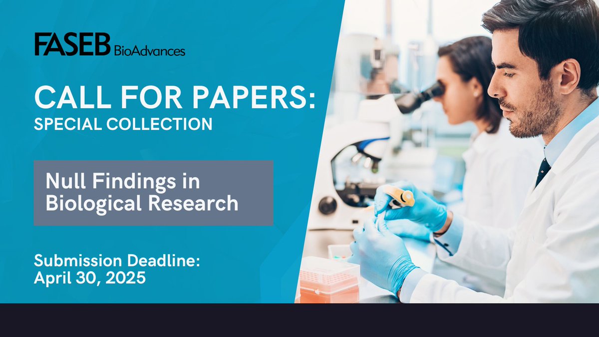 Call for Papers from #FASEBBioAdvances: Null Findings in Biological Research! 🧪 Negative results matter—contribute to advancing transparent and collaborative science. Submission deadline: April 30, 2025
Submit here: hubs.ly/Q02Qh81L0
#OpenScience #NullResults