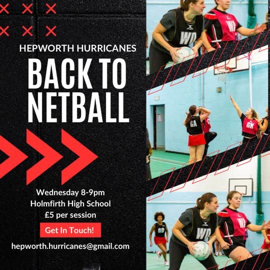 CentreHolmfirth's tweet image. Every Wednesday at 8pm. Just pop down!. #netball #backtonetball #sport #holmfirth #hepworthhurricanes
