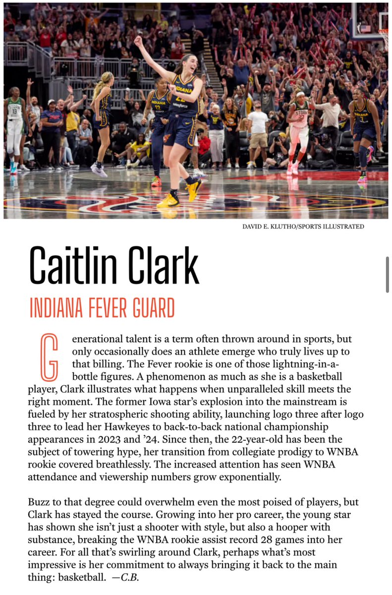 nosyone4's tweet photo. Caitlin Clark appears on Sports Illustrated’s 2024 Power List of the 50 most influential figures in sports https://t.co/ZQls0Y9Q4V