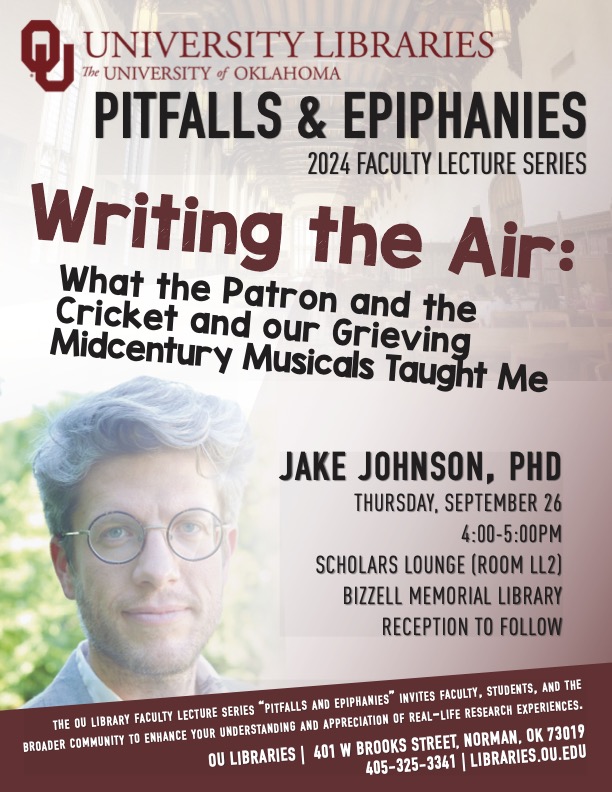 I'm honored to give the first lecture in this inaugural series! I'll be giving some background to my three new books coming in 2025. A full abstract is here:

libcal.ou.edu/event/13096081