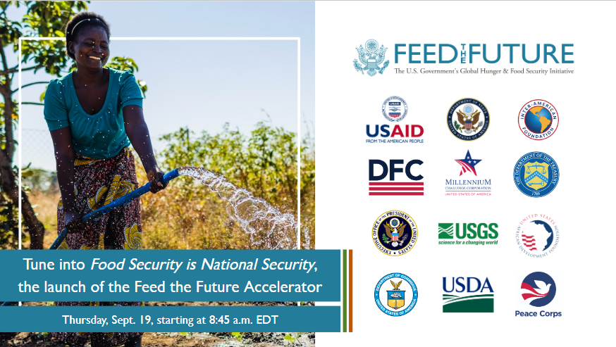 HAPPENING TOMORROW: We're launching the #FeedtheFutureAccelerator to further help smallholder farmers increase yields and #FoodSecurity - all while ensuring access to safe, nutritious diets. Tune in to learn more!

📅 &amp; ⌚: 9/19, 8:45am EDT
🖥️: feedthefuture.gov/accelerator/
