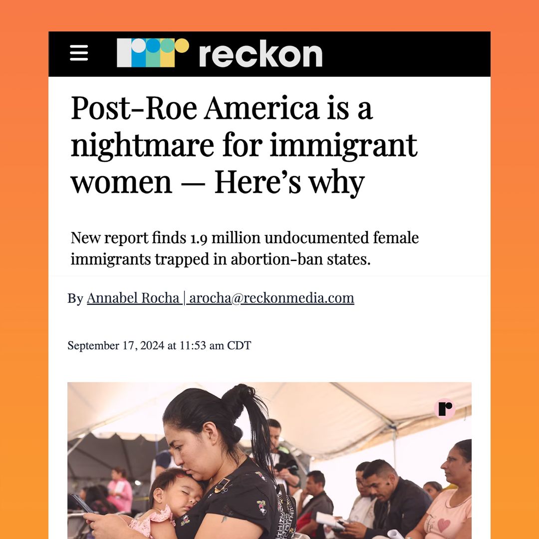 LatinaInstitute's tweet photo. A new report from us, the Center for Law and Social Policy (CLASP), and other organizations shows that nearly 2 million undocumented women are trapped in states with abortion bans.

"Post-Roe America is a nightmare for immigrant women." We couldn't have put it more succinctly. https://t.co/2bX2CX9mBU