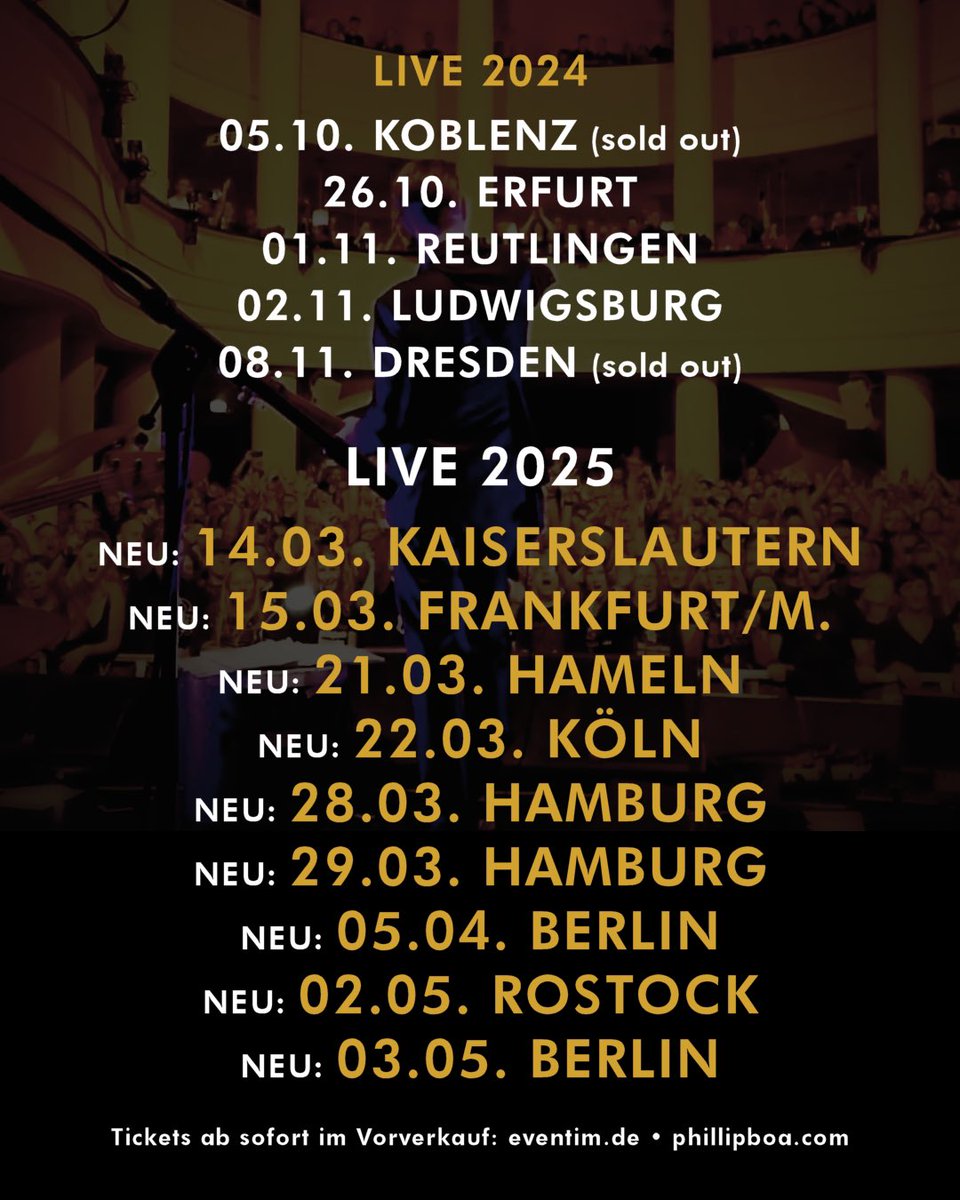 phillipboa's tweet photo. ✨ LIVE 2024/2025 ... don't miss BOA with his mighty Voodooclub 🫵🤟❣️ Tickets: eventim • https://t.co/IdnOnBMEQn
#dresden (sold out) #erfurt #koblenz (sold out) #reutlingen #ludwigsburg 
2 x #berlin 2 x #hamburg #köln #frankfurt #rostock #kaiserslautern #hameln https://t.co/LlcO29p1tU
