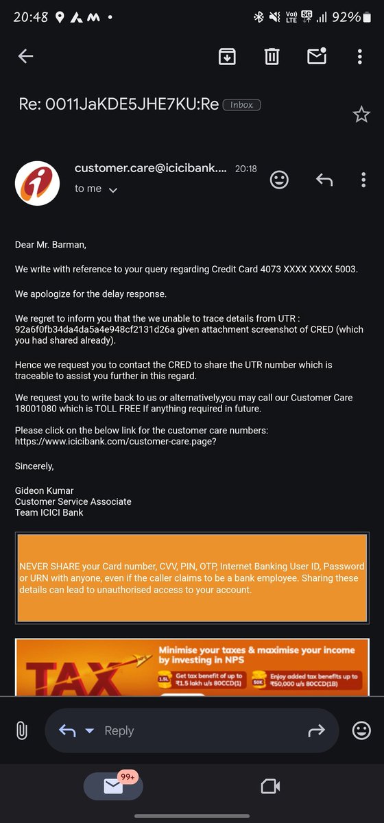 bhand_engineerr's tweet photo. @CRED_support @CRED_club @kunalb11
I made a payment of 70,700 rupees via CRED on August 10th, and it's still not reflecting in my account. Despite multiple follow-ups, CRED provided a 32-digit UTR that my bank says is invalid. https://t.co/Jwao7WeXnX
