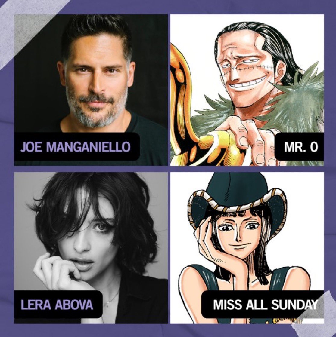 OnePieceAnimeUS's tweet photo. BREAKING!💥 🏴‍☠️

More #OnePiece Season 2 Live Action casting news is here! 

Joe Manganiello: Mr. 0 / Crocodile 

Lera Abova: Miss All Sunday / Nico Robin

#OnePieceNetflix https://t.co/TVZsd41hRU