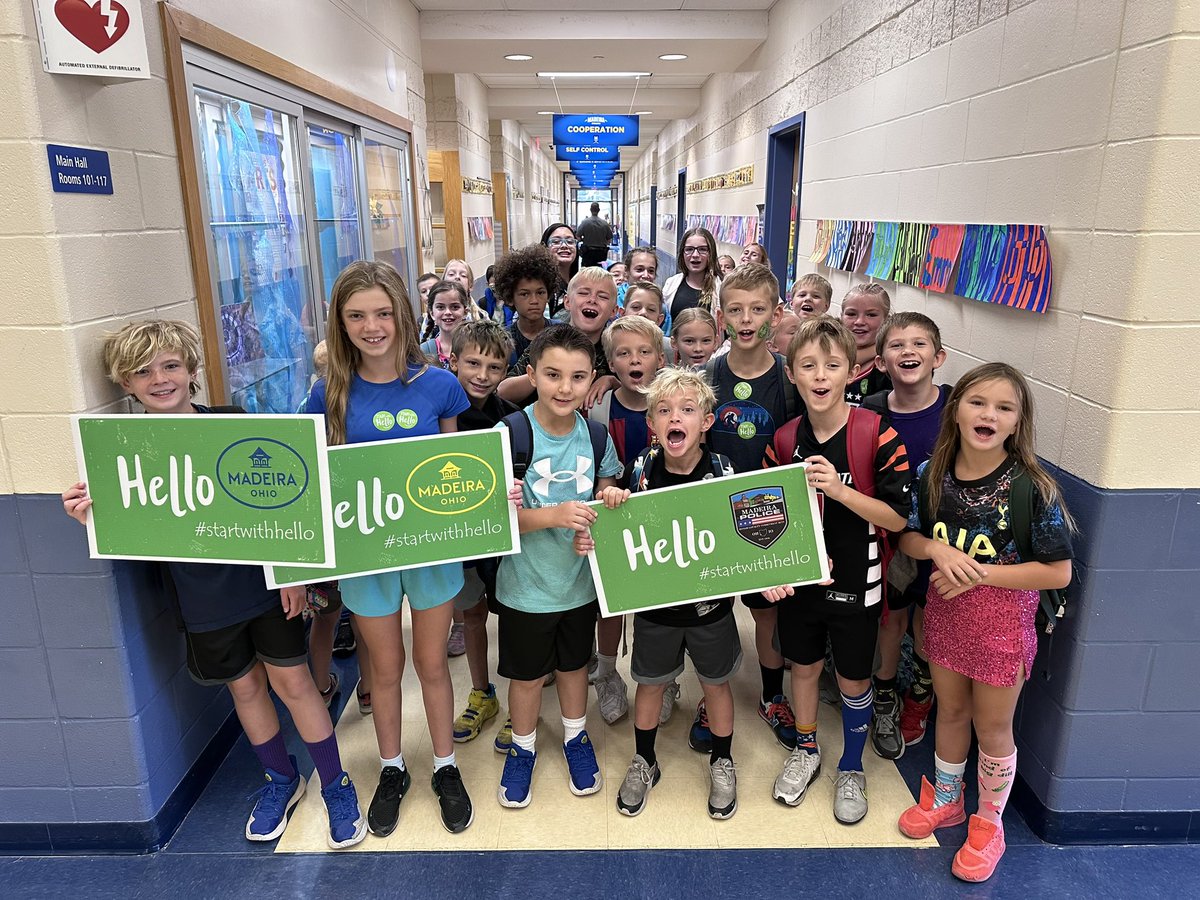 MadeiraOhioPD's tweet photo. So much fun in these photos! Start With Hello Week teaches empathy and empowers students to end social isolation by following three easy steps.

1️⃣ See somebody alone. 
2️⃣ Reach out and help. 
3️⃣ Start With Hello! 

#madeiraohiopd #greatlivesmadehere https://t.co/lF9wouJkes