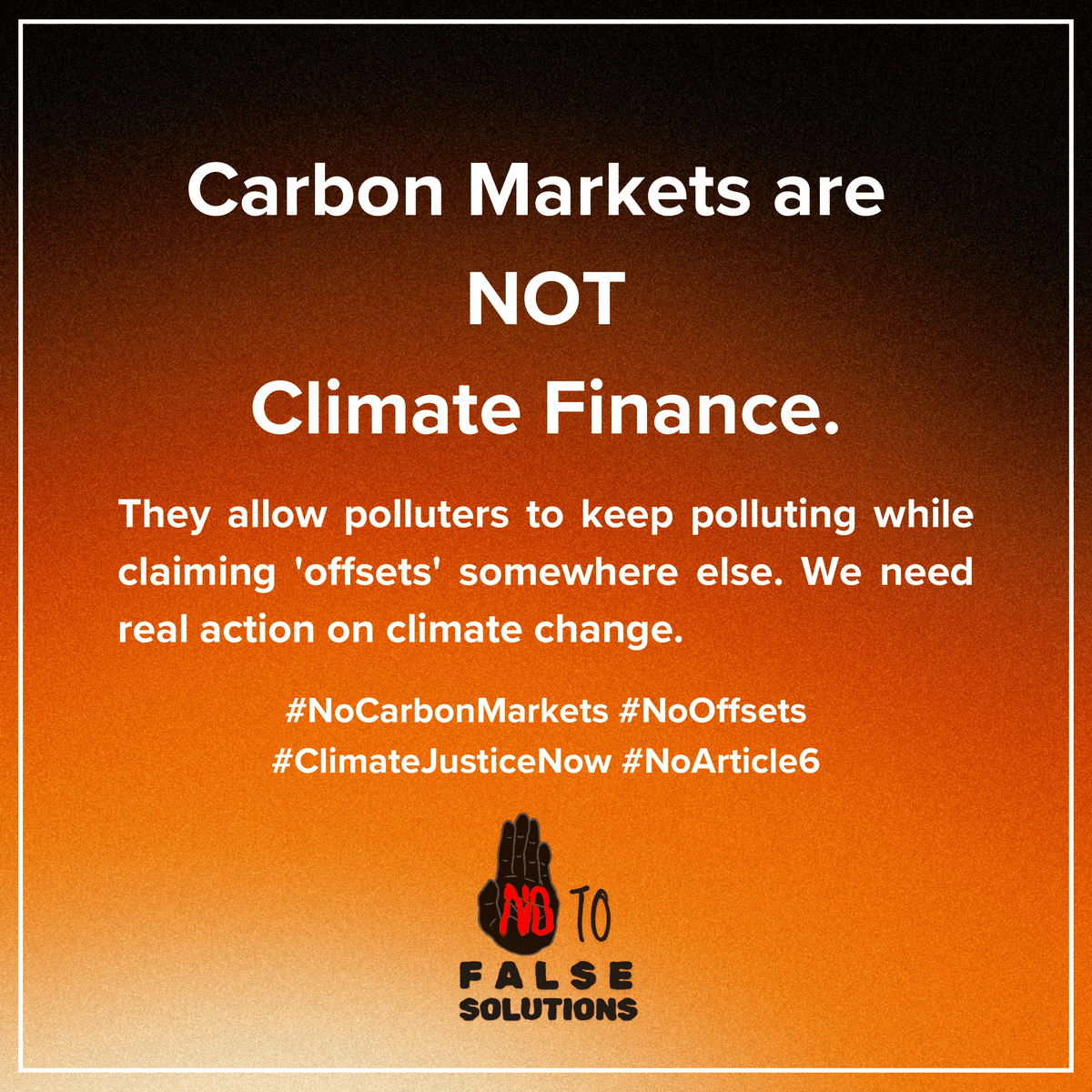 Indigenous_ca's tweet photo. Carbon markets are not climate finance. They allow polluters to keep polluting while claiming 'offsets' somewhere else. We need real action on climate change. 

#NoCarbonMarkets #NoOffsets #ClimateJusticeNow #NoArticle6 https://t.co/uwTjSD1zVE