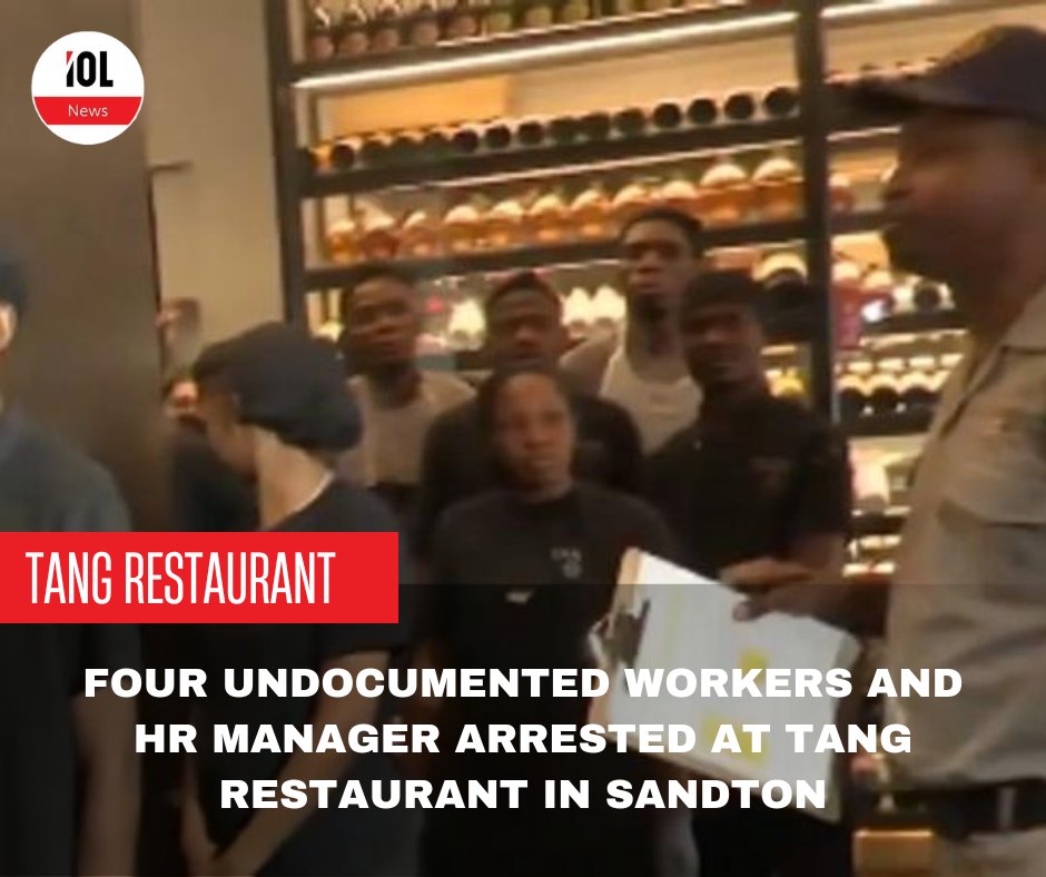 IOL's tweet photo. Four undocumented workers alongside a human resource manager have been arrested during the labour and home affairs blitz inspections at Tang restaurant at Nelson Mandela Square in Sandton, Johannesburg. #TANGRestaurant #sandton #undocumentedworkers #HomeAffairs #Immigration #labourconference
Read on https://t.co/DzFDx7tmFv
