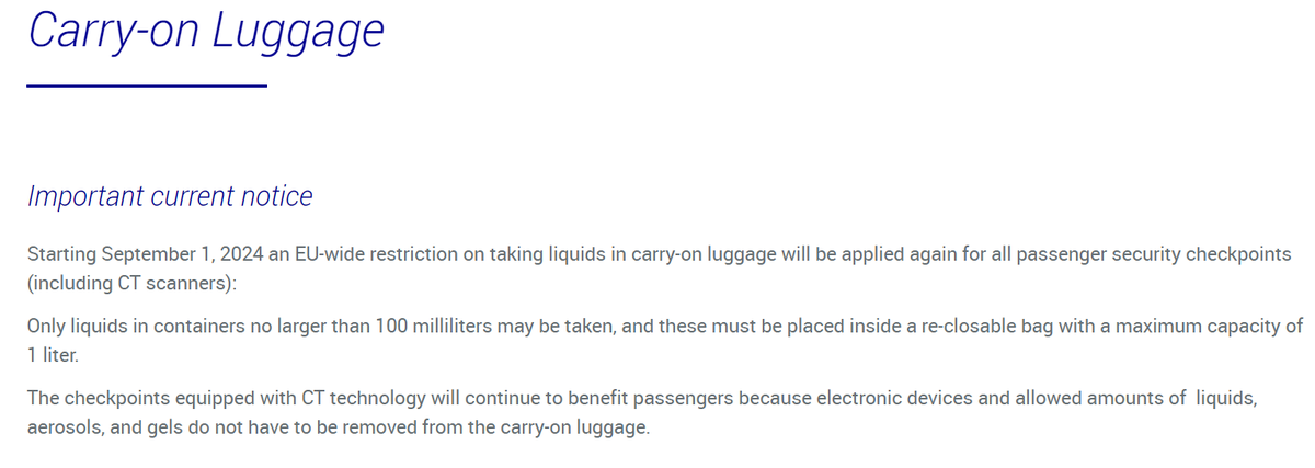 edel_griffith's tweet photo. @DublinAirport why is it that when flying through Frankfurt airport the need to remove 100ml liquids out of bags is not needed?  Per their website below... Does Dublin airport have different scanners? https://t.co/tsZ3wpEnf3