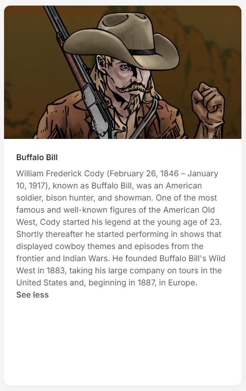 Legendary Deadmen Spotlight - Buffalo Bill

William Frederick Cody (February 26, 1846 – January 10, 1917), known as Buffalo Bill, was an American soldier, bison hunter, and showman.

Mint your Legend now: roguewest.io/pfp

#NFT #NFTs #NFTshill #NFTCollection #pfp #PFPs