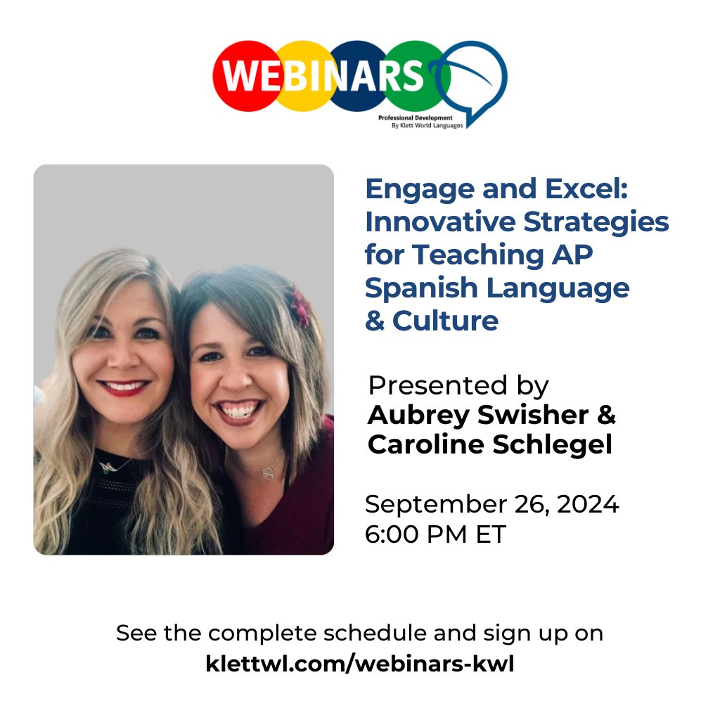 👋 Attention AP Spanish educators! 

Join us for the inspiring webinar: "Engage and Excel: Innovative Strategies for Teaching AP Spanish Language &amp; Culture," presented by Aubrey Swisher and Caroline Schlegel! 

🔗 Register now via the link in our bio and reserve your spot!