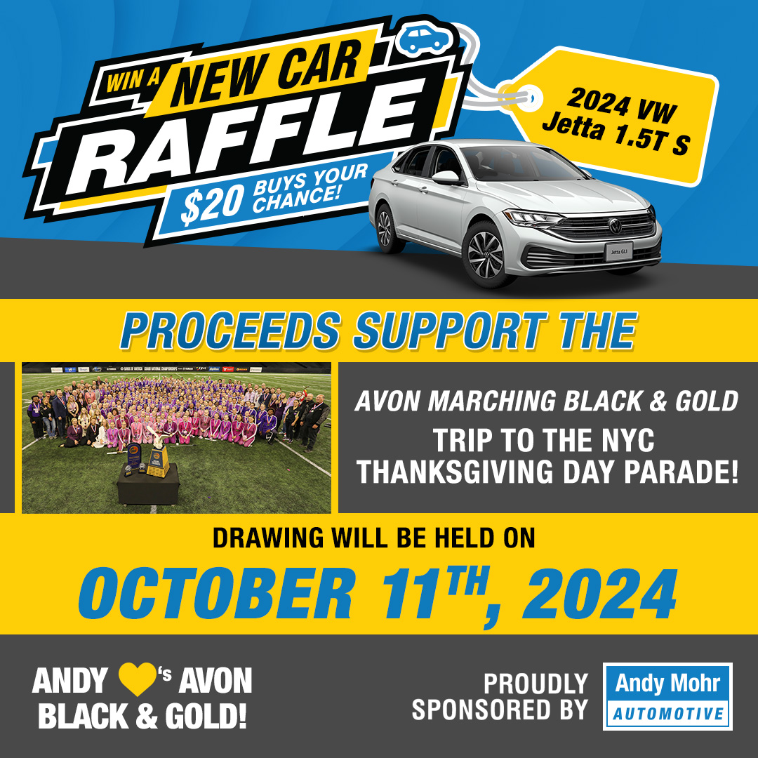 🖤💛 We're proud supporters of the Avon Community School Corporation! Buy a raffle ticket for your chance to win a new 2024 VW Jetta and help support the Avon High School Bands' journey to the NYC Thanksgiving Day parade! Learn more here: ow.ly/xX9950T1qHo