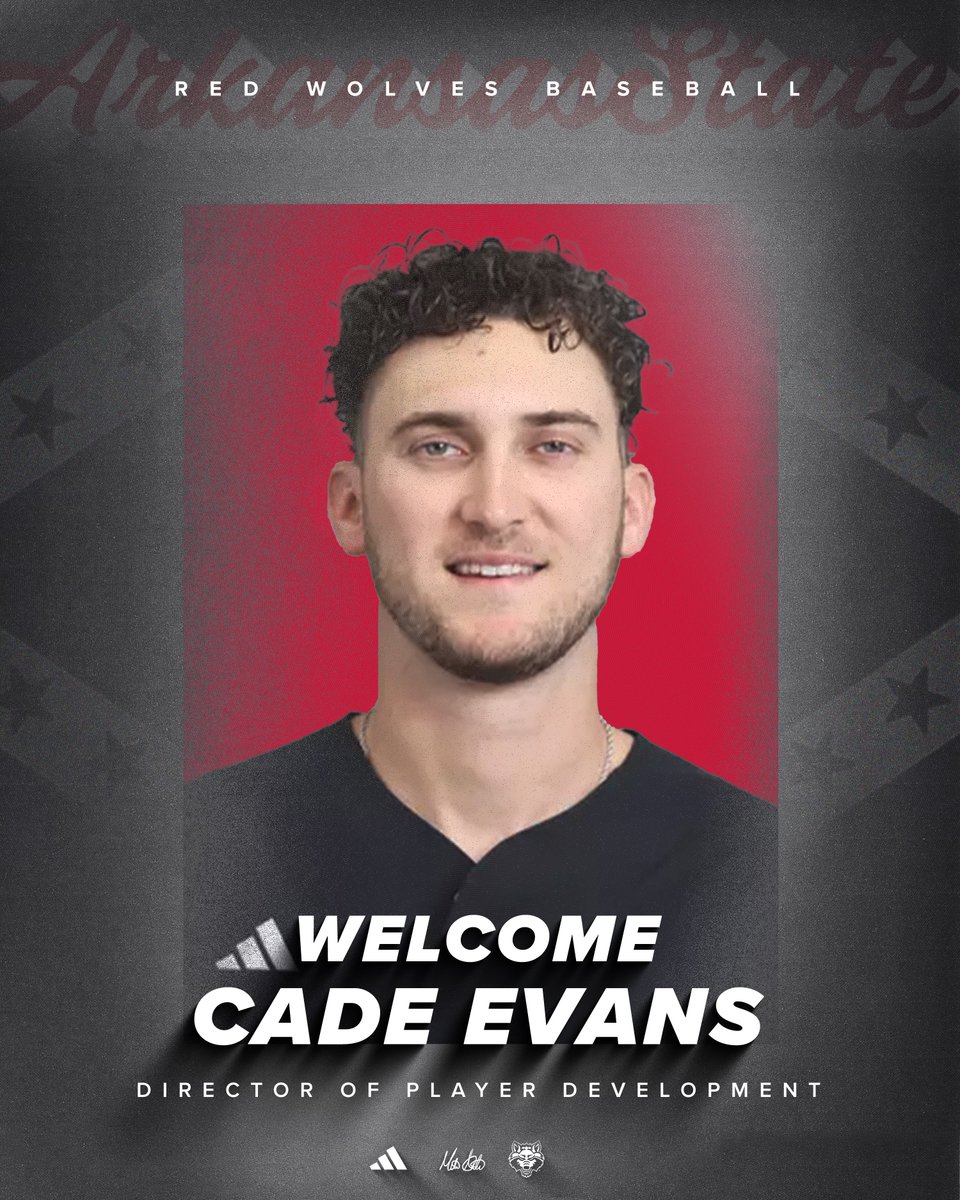 Arkansas State Red Wolves Baseball (@astatebaseball) on Twitter photo Introducing our Director of Player Development.
Welcome to Jonesboro <a href="/evans_cade/">Cade Evans</a>!
#WolvesUp Introducing our Director of Player Development.
Welcome to Jonesboro <a href="/evans_cade/">Cade Evans</a>!
#WolvesUp