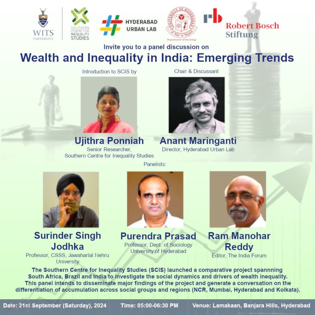 Hyderabad Urban Lab (@hulfoundation) on Twitter photo Join <a href="/amaringanti/">Anant Maringanti</a> Director - Hyderabad Urban Lab, as he chairs and leads the discussion on 'Wealth and Inequality in India: Emerging Trends'.
Saturday, 21st September, 2024 | 5 PM <a href="/lamakaan/">Lamakaan</a> <a href="/Wits_SCIS/">Southern Centre for Inequality Studies</a> Join <a href="/amaringanti/">Anant Maringanti</a> Director - Hyderabad Urban Lab, as he chairs and leads the discussion on 'Wealth and Inequality in India: Emerging Trends'.
Saturday, 21st September, 2024 | 5 PM <a href="/lamakaan/">Lamakaan</a> <a href="/Wits_SCIS/">Southern Centre for Inequality Studies</a>