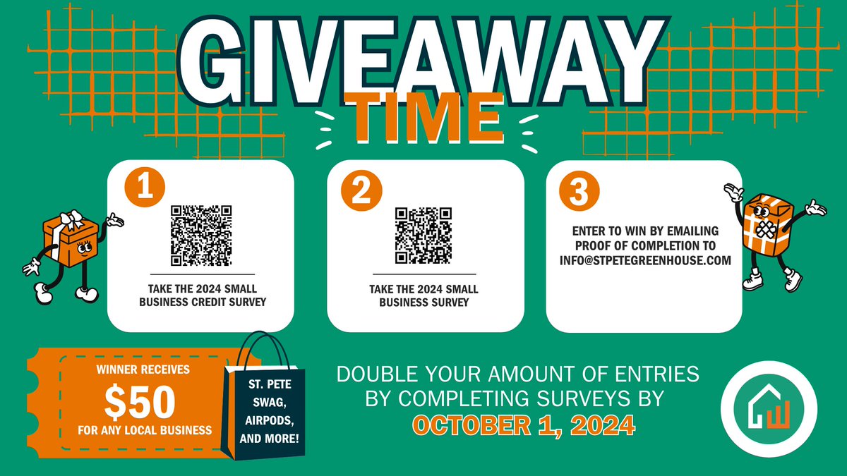 Double your amount of entries by completing 2 business surveys by October 1st! The winner receives $50 towards any St. Pete business, AirPods, city swag, and more!

Survey 1: fedreserveboard.gov1.qualtrics.com/.../SV...
Survey 2: startupspace.app/v2/dynamic-sur…