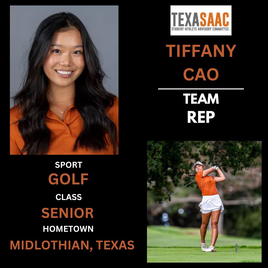 TexasSAAC's tweet image. Next up we have Womenโs Golf with SAAC reps Tiffany Cao and Farah OโKeefe!โณ๏ธ๐๐ปโโ๏ธ๐ค๐ผ