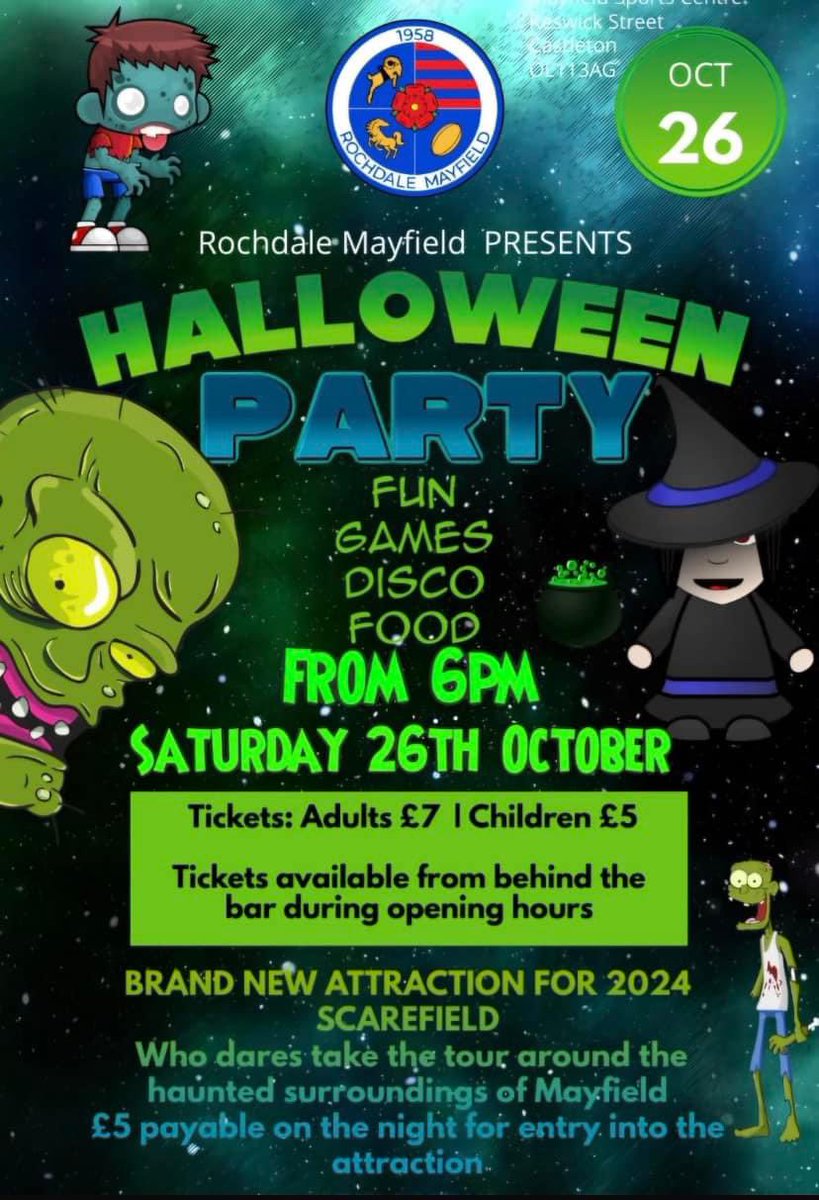 Mayfieldrl's tweet photo. 👊HALLOWEEN PARTY 2024
🗣️Back by popular demand with tickets now available to purchase at the club.
🚨 Remember the more tickets we sell, the more money we raise for our great club.
#CommmunityEngagement
#MorethanaRugbyClub https://t.co/ywRqce9Yxf
