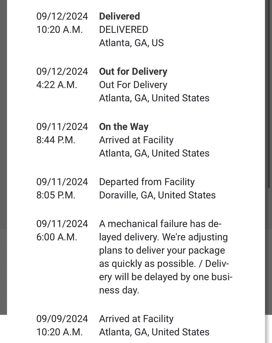 Justforthenikes's tweet photo. Had a “mechanical issue” for two days and you expect me to believe someone didn’t steal or swap my package? @UPS &amp; you guys just don’t care? @goatapp it shows the package was received by:DOCK meaning no one even signed for it or knows where the package is I’m sure https://t.co/SAey5gCcEu