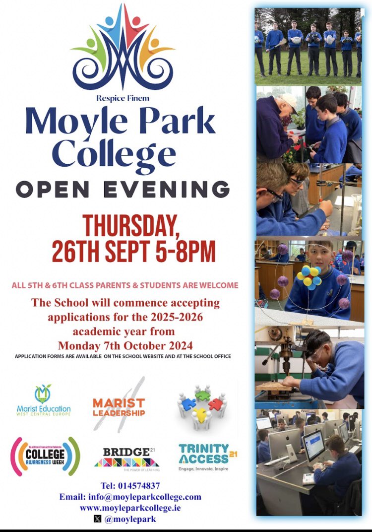Niamh Cahalane (@cahalane_n) on Twitter photo We look forward to welcoming 5th & 6th Class Parents & Students to our Open Evening <a href="/moylepark/">Moyle Park College</a> on Thursday 26th September from 5-8pm. We look forward to welcoming 5th & 6th Class Parents & Students to our Open Evening <a href="/moylepark/">Moyle Park College</a> on Thursday 26th September from 5-8pm.