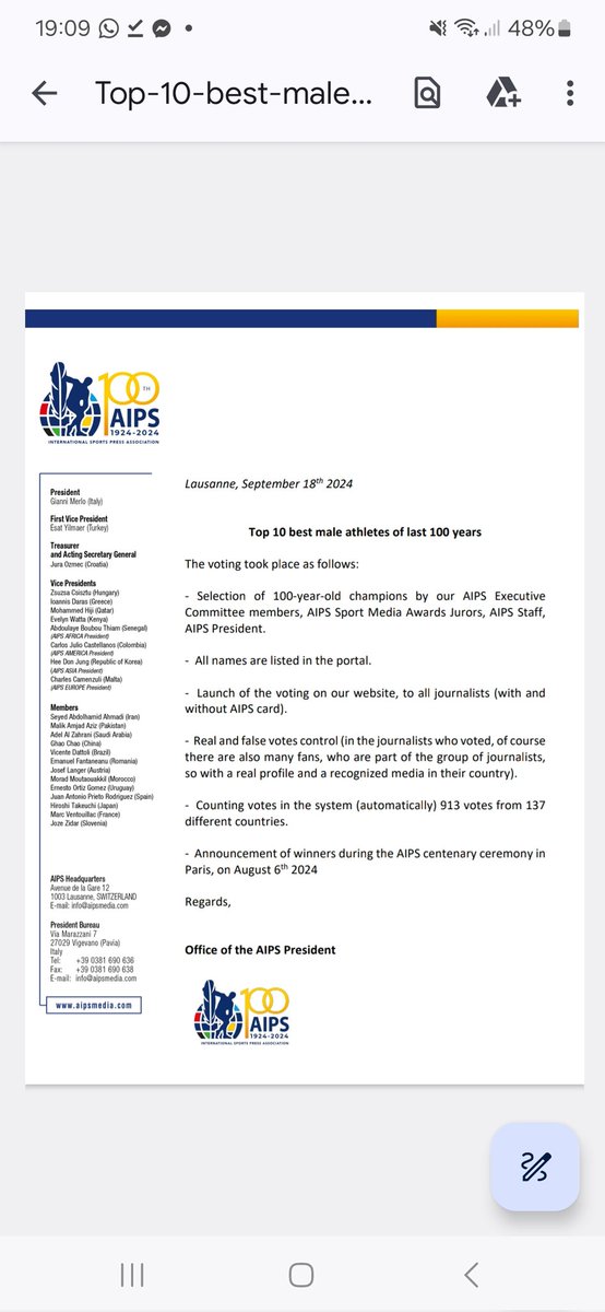 Lisanna1994's tweet photo. Ranking TOP 10, how did this important selection take place?
It was voted by 913 sports journalists from 137 Countries,all with certified credentials, and under the supervision of AIPS' management.
Here the official AIPS documents,
Any conflicting  info is fake
@YUZURUofficial_ https://t.co/UySwCRR2NN