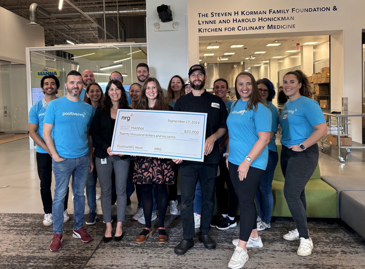 We'd like to express our gratitude to <a href="/pickNRG/">NRG Home</a>  for their generous donation in support of our mission of Food Is Medicine and our Children's Meals Program! Yesterday nrg came to MANNA to volunteer in the kitchen, and we appreciate all of their help!