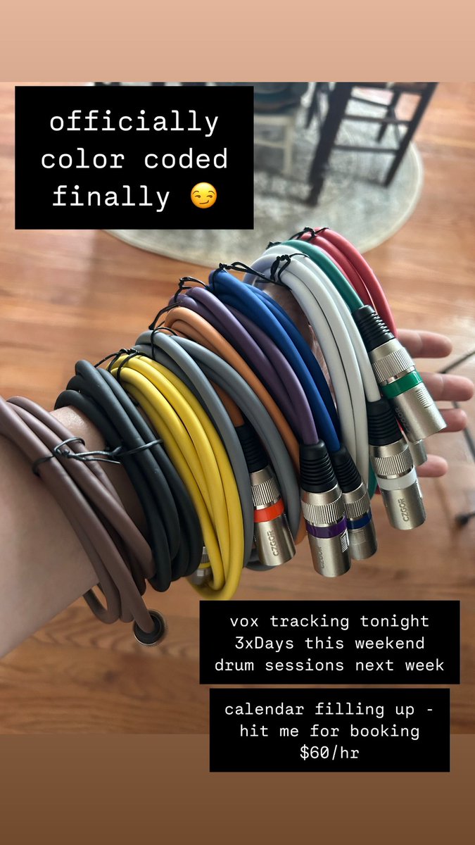 color coded mic cables. 

simple pleasures