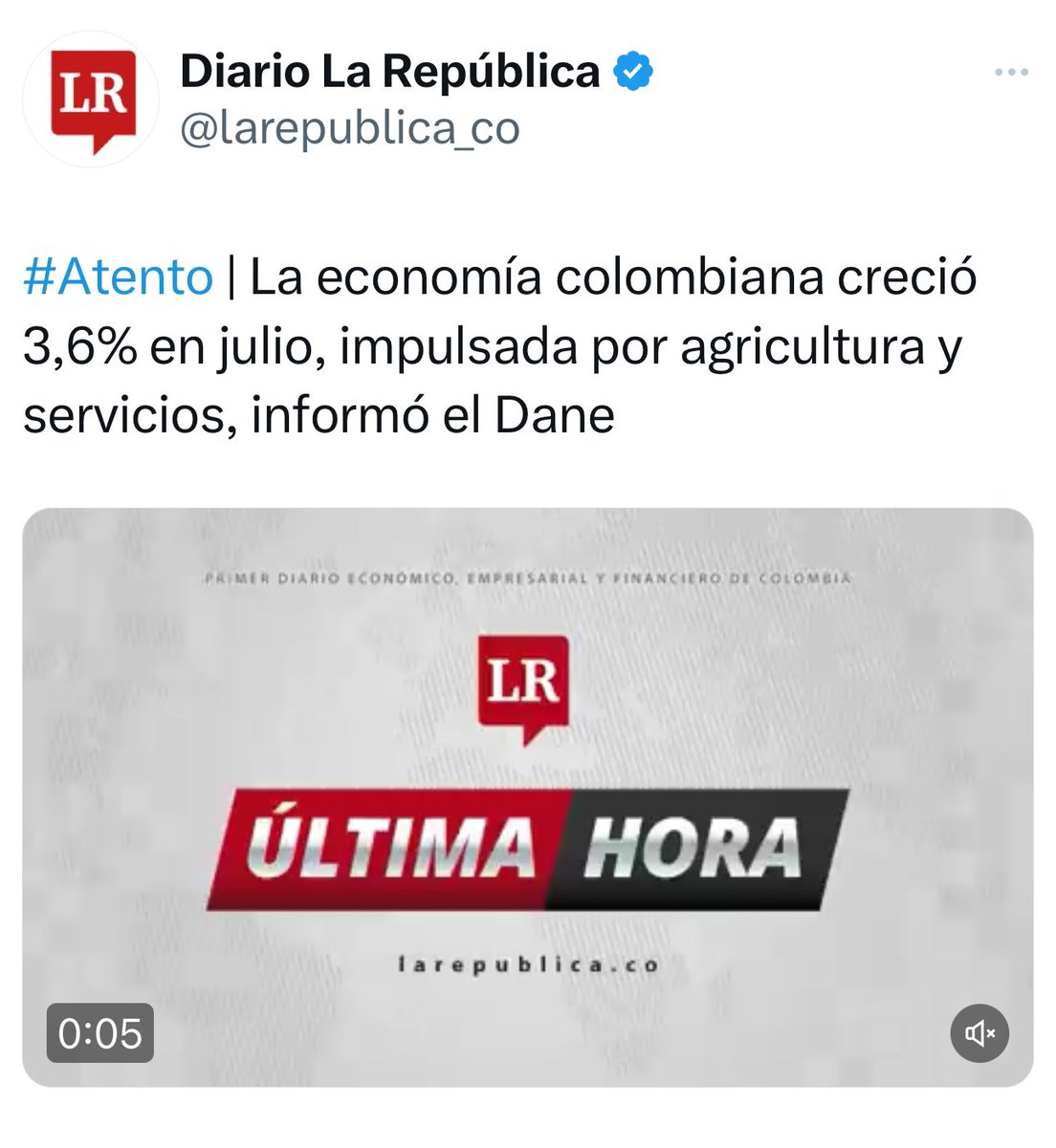 ÚLTIMA HORA. La economía colombiana en julio presentó un repunte del 3.68%, confirmó el DANE. En los primeros siete meses del año se reporta un crecimiento del 1.8%. Gran noticia.