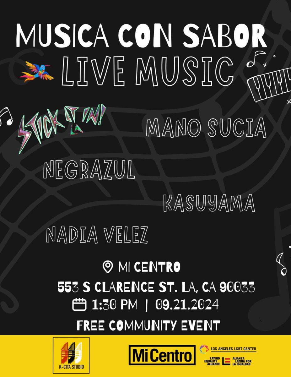 STICKITIN enjoys live music this Sat, 9/18, 1:30-6pm at Mi Centro, the LA LGBT Center at Boyle Heights.

Free mpox vaxxing &amp; a FREE $25 gift card or Rocco Steele jockstrap with your shot. HIV testing also available through Bienestar.

Come out for other resources and vendors too!