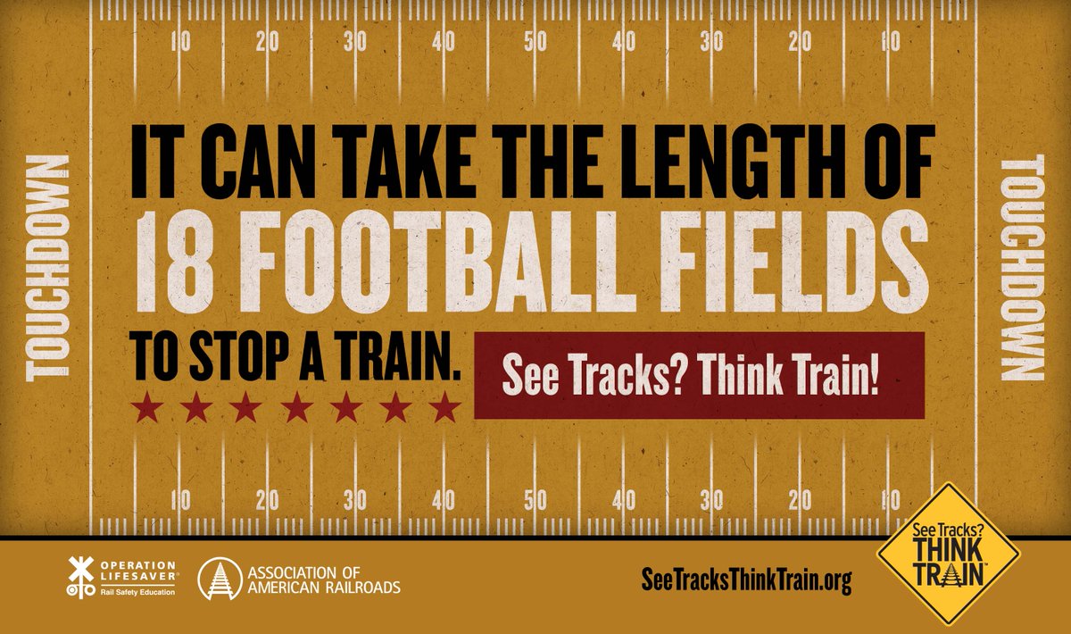 olinational's tweet photo. Trains can't stop quickly. Always use caution near railroad tracks and trains. Help #STOPTrackTragedies during See Tracks? Think Trainยฎ Week (Sept. 23-29) and every day! https://t.co/WMRQZKIVVG https://t.co/UhYJ7GZu46