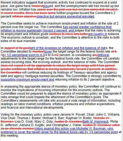 FOMC statement redline