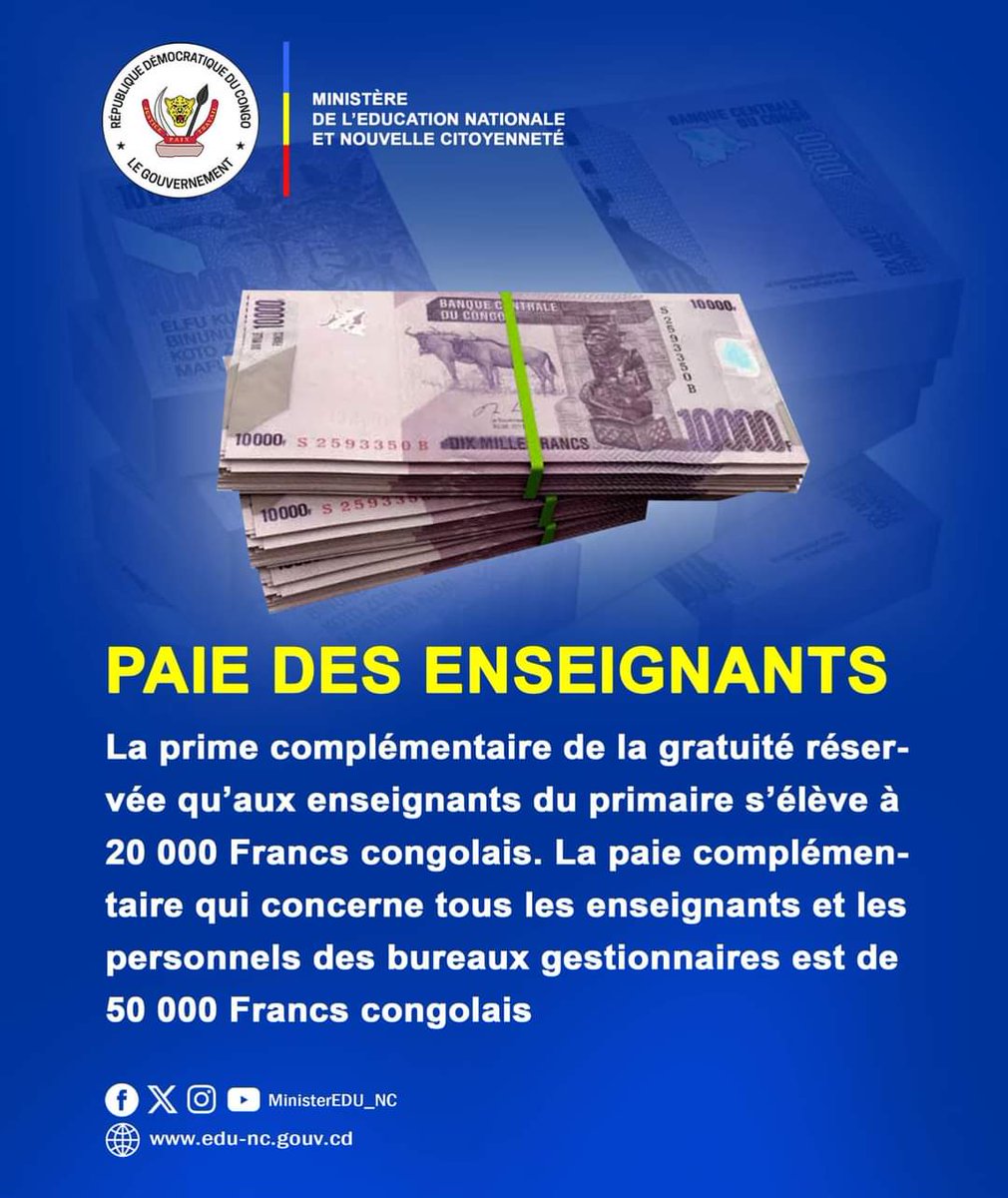 mukengerej's tweet image. #RDC : ce gouvernement a plusieurs manières de se « #moquer » de gens. Réagit un enseignant de #Goma à cette annonce de l'EPST. Ajouter 7$ ( 20.000fc ) à un #enseignant du #primaire ou 17$ ( 50.000fc ) à d'autres, ils vont faire quoi avec cet #argent ? Se questionne t'il...