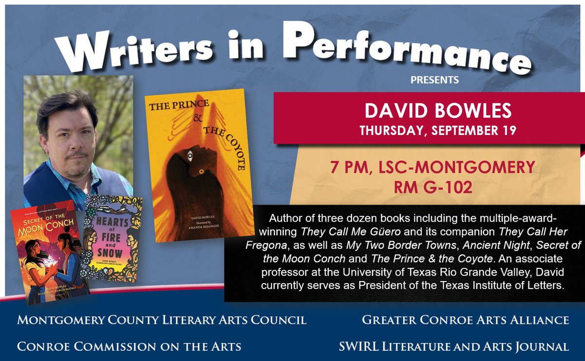Meet <a href="/DavidOBowles/">David Bowles (has left this place)</a> at Lone Star Montgomery this Thursday! <a href="/lscmontgomery/">Lone Star College-Montgomery</a>