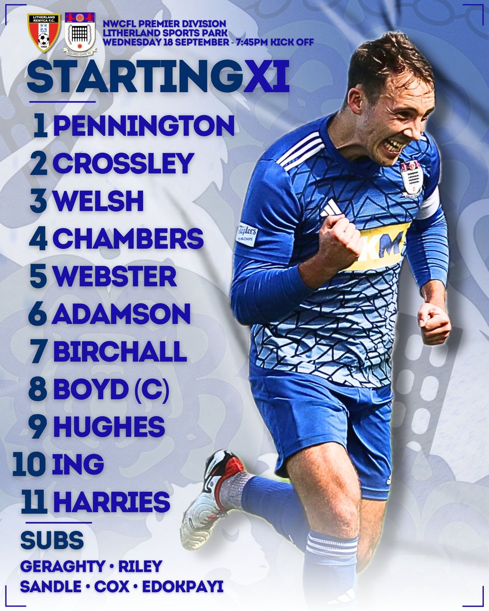 📋| 𝗦𝘁𝗮𝗿𝘁𝗶𝗻𝗴 𝗫𝗜 

👥 Here’s how we line up for tonight’s game against <a href="/RemycaUtd/">Litherland REMYCA FC</a>.👇

🔷 #WeAreGate | <a href="/JTA__Media/">JTA Media</a>
