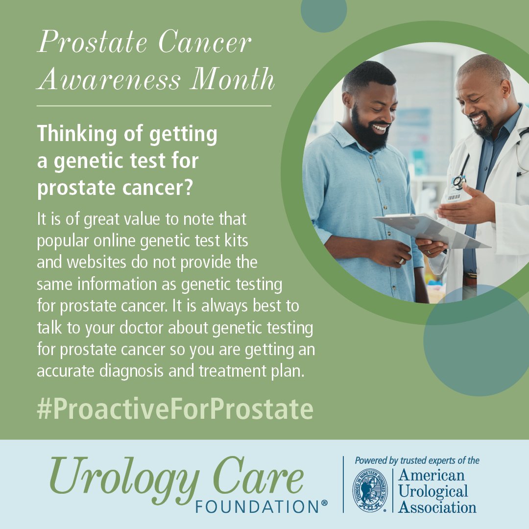 UrologyCareFdn's tweet image. Your genes help determine if your body may have health issues, such as a greater risk for cancers, heart problems and so on. Be #ProactiveForProstate health and talk to your doctor about genetic testing at your next visit #ProstateCancerAwarenessMonth

bit.ly/4dVZPjf
