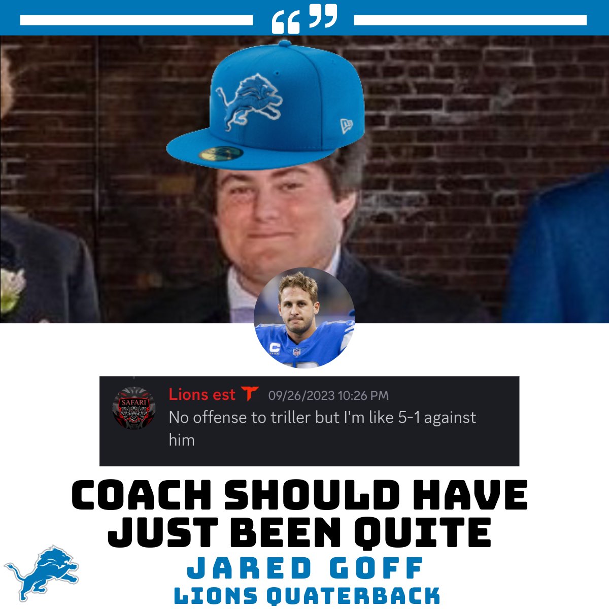 After Lions disappointing loss to the Bears week 16 , they have now lost the last 18 games to them after Coach Burke made these comments. Jared Goff had some words to say at the press conference! #TCFM #FranchiseNation <a href="/FixCFM/">Team Fix</a> <a href="/NeonSportz/">NeonSportz</a> #Madden24 <a href="/UgMadden/">Madden UnderGround</a> <a href="/leaguecrawler/">leaguecrawler 🦎</a>