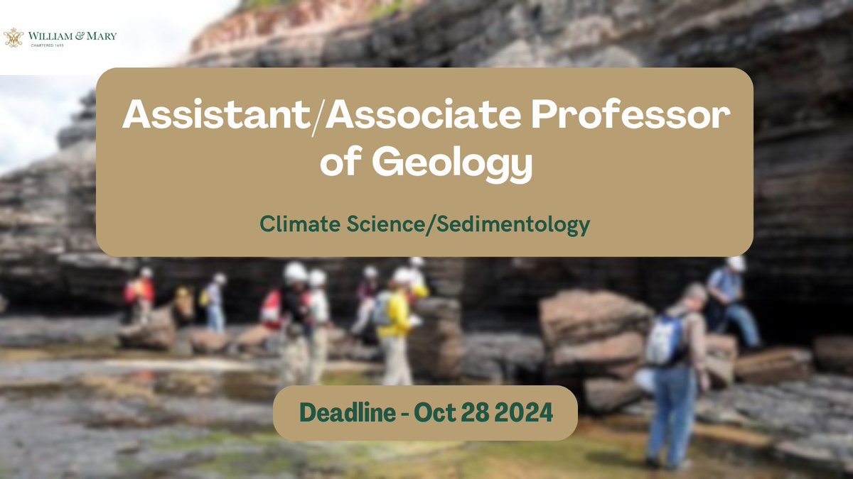 Prof. #JobOpportunities 
William and Mary is hiring assistant/Associate professor of #Geology 
Apply by 28th October!
jobs.wm.edu/postings/62001
#climate #sedimentology